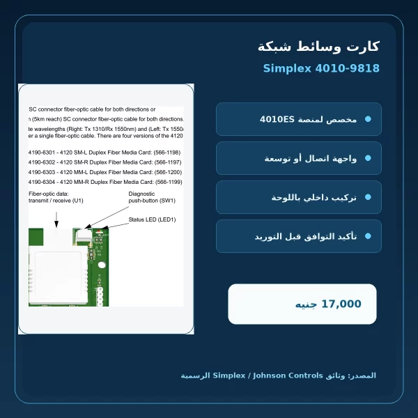 مميزات ومواصفات كارت وسائط شبكة Simplex 4010-9818
