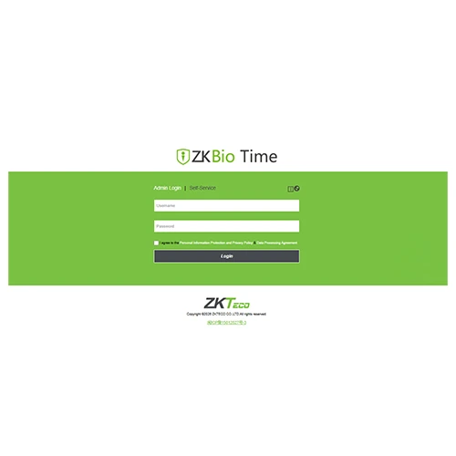 شاشة تسجيل الدخول إلى برنامج ZKBio Time 9.0.6