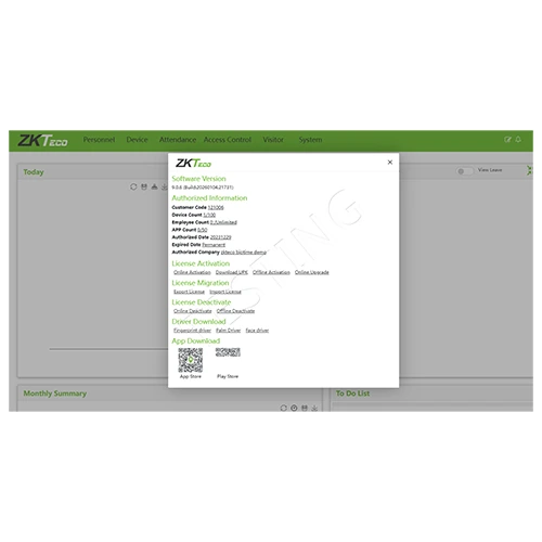 واجهة برنامج ZKBio Time 9.0.6 ومعلومات الإصدار